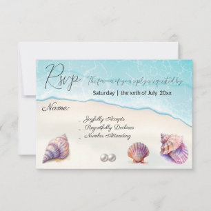 Elegant Beach Wedding Seashells Pearls Nautical RSVP Card
