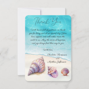Elegant Beach Wedding  Seashells Pearls Nautical  Thank You Card