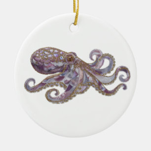 Elegant Beaded Octopus Art Illustration Ceramic Ornament