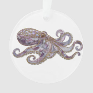 Elegant Beaded Octopus Art Illustration Ornament
