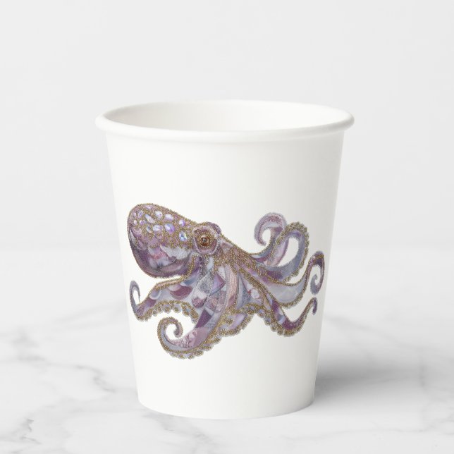 Elegant Beaded Octopus Art Illustration Paper Cups (Front)
