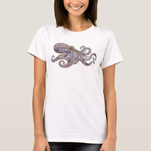 Elegant Beaded Octopus Art Illustration T-Shirt