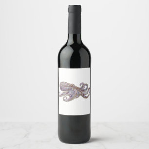 Elegant Beaded Octopus Art Illustration Wine Label