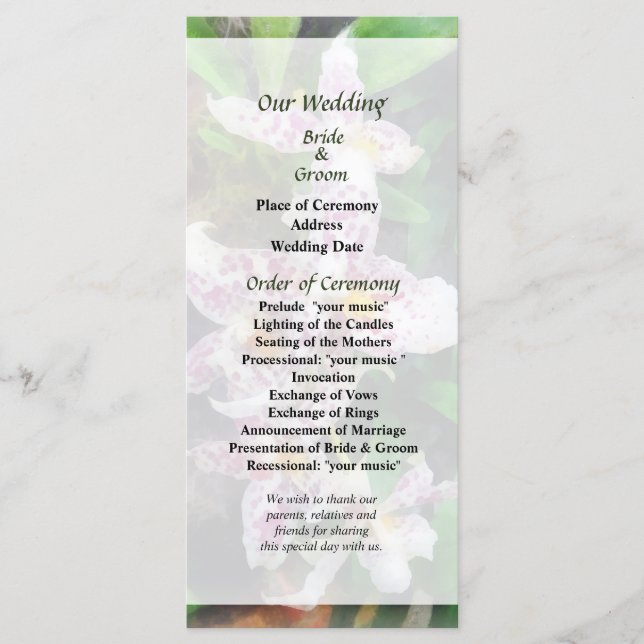 Elegant Beallara Orchids Wedding Program (Front)
