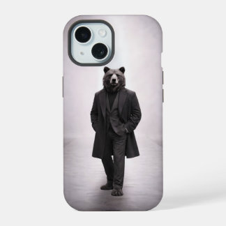 Elegant Bear in Classic Dark Suit Portrait iPhone 15 Case