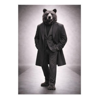 Elegant Bear in Classic Dark Suit Portrait Photo Print