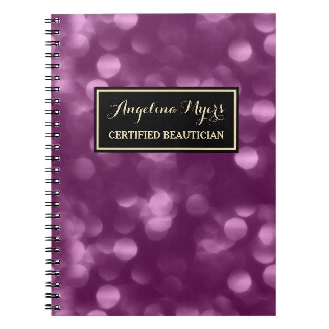 Elegant Beautician Glamourous Purple Luxe Bokeh Notebook (Front)