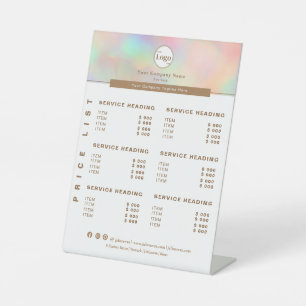 Elegant Beautician Holographic Service Price List Pedestal Sign