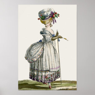 Elegant & Beautiful Antique French Fashion Drawing Poster