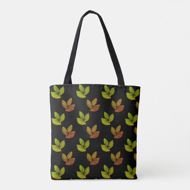 Elegant Beautiful Bay Leaves on Black Tote Bag (Back)