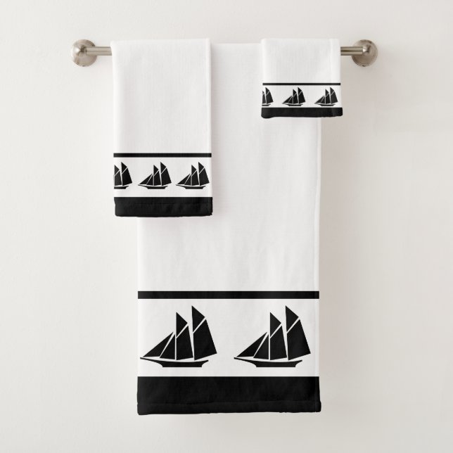 Elegant Beautiful Black & White Yacht Bath Towel Set (Insitu)