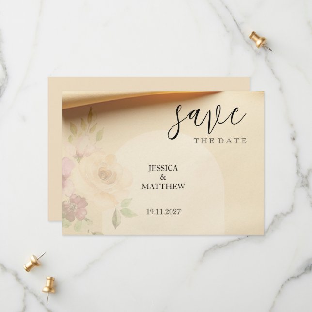 Elegant Beautiful Boho Peach Blush Floral Wedding Save The Date (Front/Back In Situ)