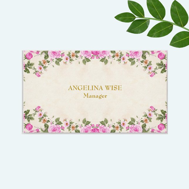 Elegant Beautiful Flowers on Light Beige Business Card (Creator Uploaded)