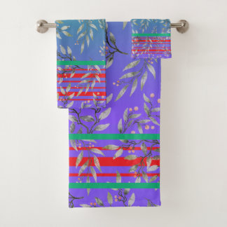 Elegant beautiful gradient blue green floral cute bath towel set