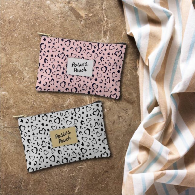 Elegant Beautiful Pink Heart Name personalised Accessory Pouch (Creator Uploaded)