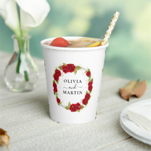 Elegant Beautiful Red Crown Floral Wedding Paper Cups