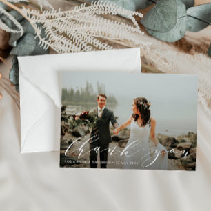 elegant beautiful script thank you photo card