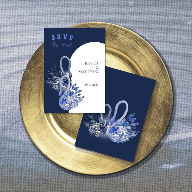 Elegant Beautiful Swan In Navy Blue Wedding Save The Date (Creator Uploaded)