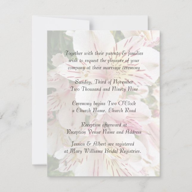 Elegant Beauty  Alstroemeria Wedding Invitation (Front)
