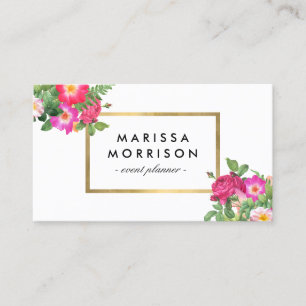 Elegant Beauty Florals White and Faux Gold Business Card