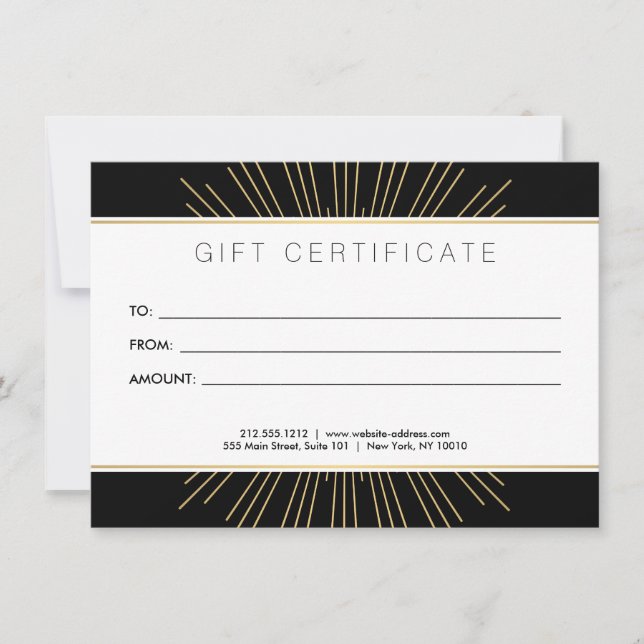 Elegant Beauty Gold Sunburst Black Gift Card (Front)
