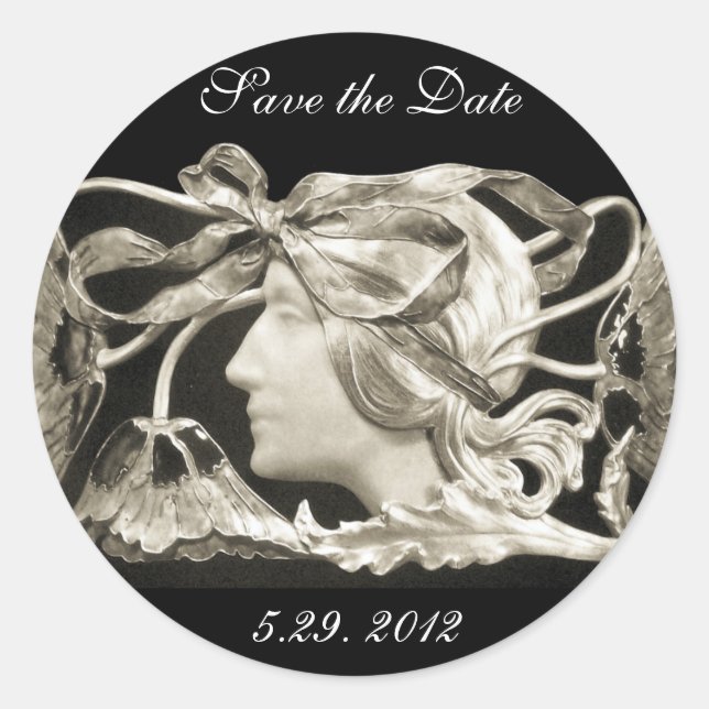 ELEGANT BEAUTY / LADY WITH BOW AND FLOWERS CLASSIC ROUND STICKER (Front)