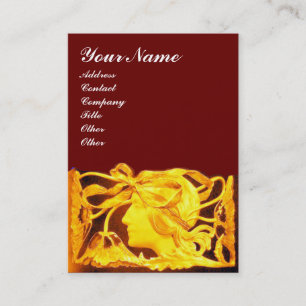 ELEGANT BEAUTY /LADY WITH GOLD YELLOW  BOW.FLOWERS BUSINESS CARD