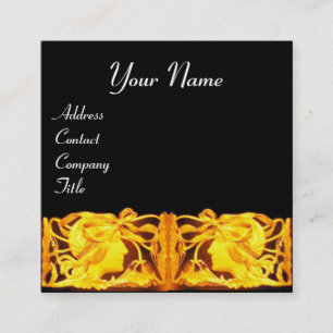 ELEGANT BEAUTY /LADY WITH GOLD YELLOW BOW,FLOWERS SQUARE BUSINESS CARD