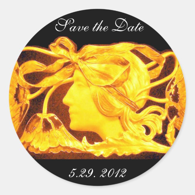 ELEGANT BEAUTY / LADY WITH YELLOW  BOW AND FLOWERS CLASSIC ROUND STICKER (Front)