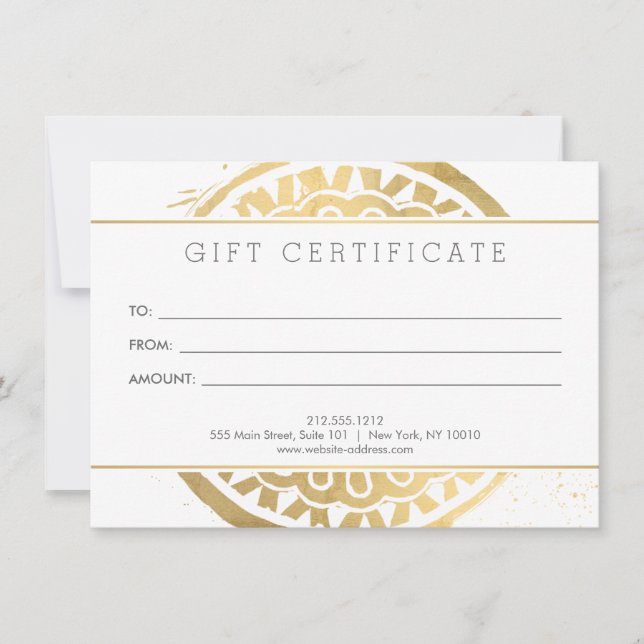 Elegant Beauty Mandala Logo Faux Gold Gift Card (Front)