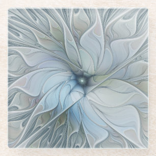 Elegant Beauty Modern Abstract Fractal Art Flower Glass Coaster