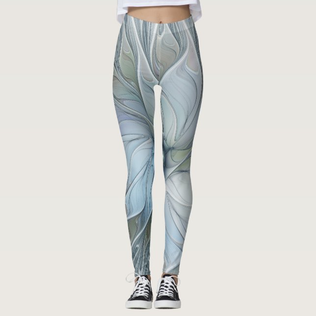 Elegant Beauty Modern Abstract Fractal Art Flower Leggings (Front)