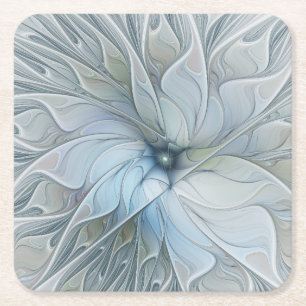 Elegant Beauty Modern Abstract Fractal Art Flower Square Paper Coaster