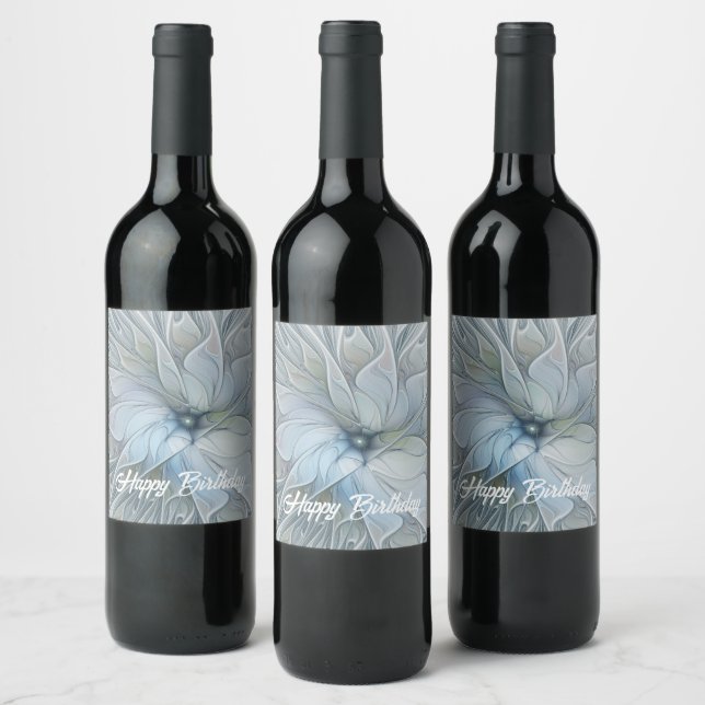 Elegant Beauty Modern Abstract Fractal Art Flower Wine Label (Bottles)