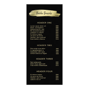Elegant Beauty Salon Black and Gold Price List Rack Card