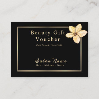 Elegant Beauty Salon Gift Voucher Black Gold Flora Discount Card