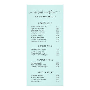 Elegant Beauty Salon Price List Turquoise Rack Card