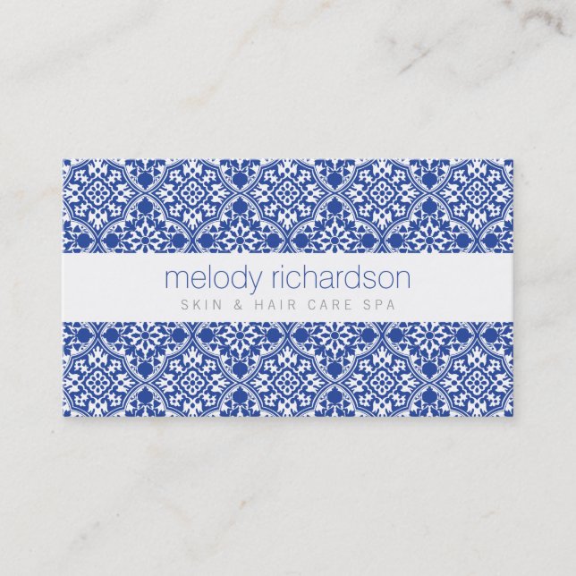 Elegant Beauty Vintage Blue Pattern Business Card (Front)
