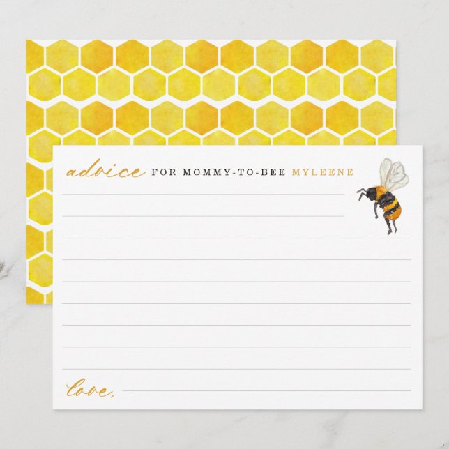 Elegant Bee and Honeycomb Baby Shower Advice Card (Front/Back)