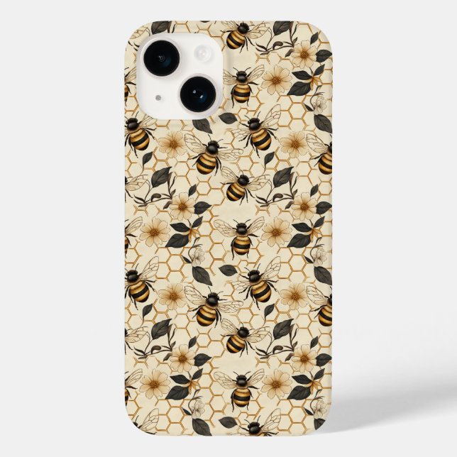 Elegant Bee and Honeycomb Pattern Case-Mate iPhone Case (Back)