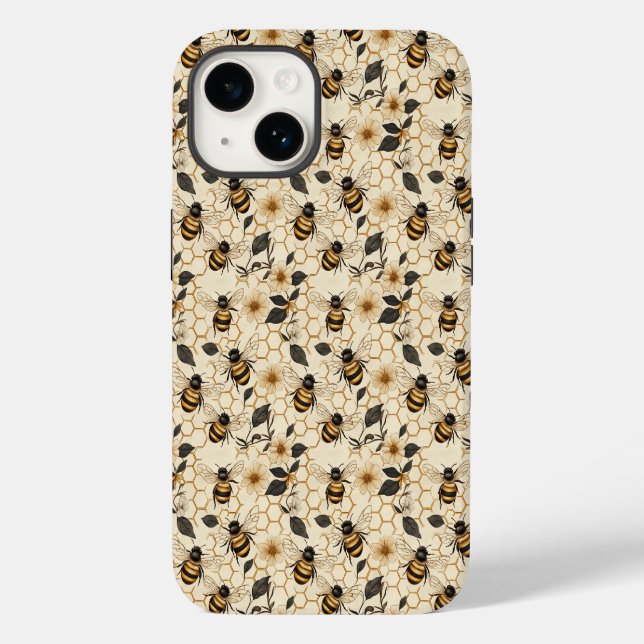 Elegant Bee and Honeycomb Pattern Case-Mate iPhone Case (Back)