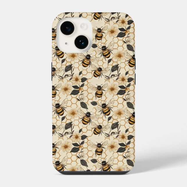Elegant Bee and Honeycomb Pattern iPhone Case (Back)