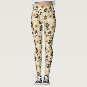 Elegant Bee and Honeycomb Pattern Leggings