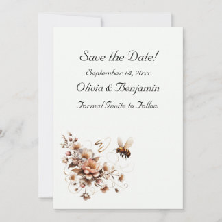 Elegant Bee & Floral Save the Date Card