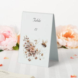 Elegant Bee & Floral Wedding Table Tent Sign