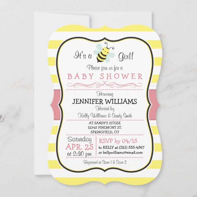 Elegant Bee Girl Baby Shower Invitation (Front)