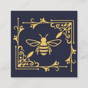 Elegant Bee Logo Bee Beekeeping Navy Blue  Square Business Card
