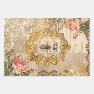 Elegant Bee Vintage Ephemera Decoupage Wrapping Paper Sheet