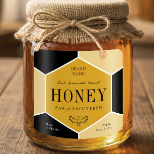 Elegant Beehive Natural Raw Honey Jar Label
