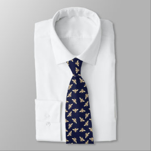 elegant bees pattern on dark blue tie